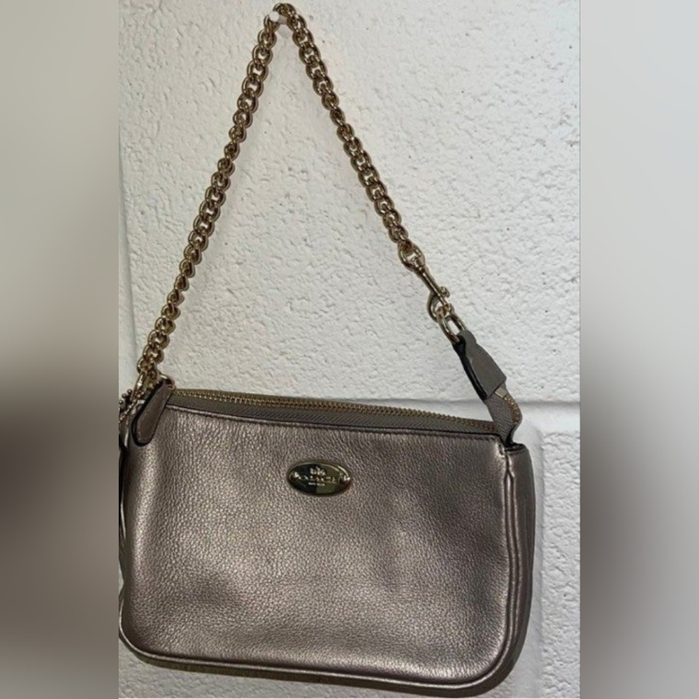 Coach women's wristlet pewter handbag leather mini Nolita 9